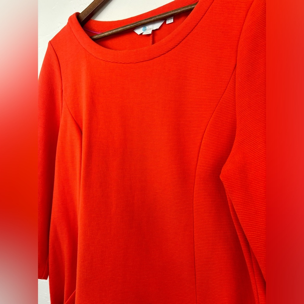 BODEN Ribbed Knit Red Orange Shift Dress‎ Knee Length 3/4 Long Sleeve Office 16L - Picture 6 of 11